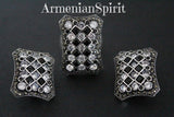 Silver 925 set ring earrings black and white zircon stones