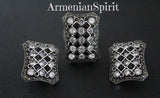 Ring Sterling silver 925 black and white stones Onyx Zircon