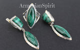 Malachite natural earrings and ring Silver 925 beautiful jewels gold plated