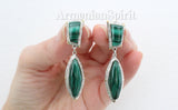 Malachite natural earrings and ring Silver 925 beautiful jewels gold plated