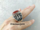 RING STERLING SILVER 925 Carnelian natural jewelry filigree One of a kind