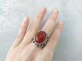 RING STERLING SILVER 925 Carnelian natural jewelry filigree One of a kind
