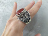 RING STERLING SILVER 925 Carnelian natural jewelry filigree One of a kind