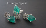 Emerald green matte stone earrings Marcasite STERLING SILVER 925