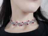 Necklace marcasite Sterling silver 925 red stones delicate CHOOSE LENGTH