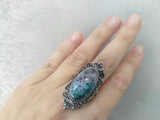 Silver ring with green red agate gemstone Women gifts Armenian handmade jewelry