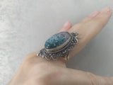 Silver ring with green red agate gemstone Women gifts Armenian handmade jewelry