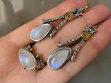 Moon stone jewelry Set earrings and ring SILVER 925 gold plated