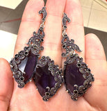 EARRINGS Very long  jewelry Marcasite  Purple SILVER 925