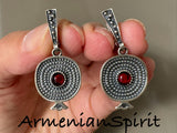 Pomegranate earrings dangle Sterling silver 925 red stone