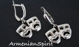 Earrings theatre mask happy sad Sterling silver 925