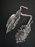 Earrings Sterling silver 925 moss agate gemstone in green and gray