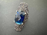 Extra big ring navy blue topaz stone Sterling silver 925 Marcasite