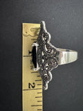 Extra big ring navy blue topaz stone Sterling silver 925 Marcasite