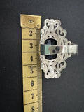Extra big ring navy blue topaz stone Sterling silver 925 Marcasite