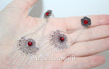 SILVER 925 long earrings with chains dangle English closure red stone