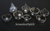 Set of 8 rings Sterling silver 925 Adjustable With artificial white pearl stones