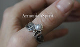 Set of 8 rings Sterling silver 925 Adjustable With artificial white pearl stones