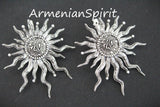 Silver sun Earrings English lock with long rays black silver 925