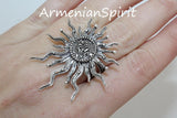 Silver sun ring 925 with long rays black silver Handmade