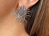 Silver sun Earrings English lock with long rays black silver 925