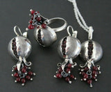 Silver 925 Pomegranate earring ring pendant With chain