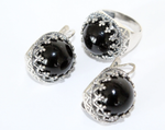 Silver 925 Ring Earrings Black onyx