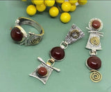 Set Earrings ring silver 925 gilded Carnelian