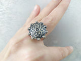 Nowdays buy Armenian products online is very easy. Visit our armenian online stores on ebay and etsy. This ring is made of high quality silver with floral and star pattern. The ring is comfortable and not too large.  The ring has ten edges and reminds a big star.