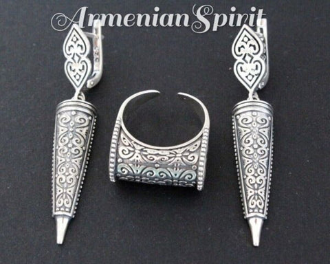 Earrings ring ethnic SET Silver 925