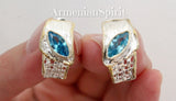 Earrings Gold and silver 925 Black zircon Eyes gemstone