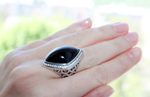 Silver 925 Ring Earrings Black onyx white zircon