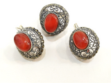 This silver ring and earrings with brown carnelian are truly a royal jewelry that will rightfully be appreciated by both a mature lady and a young girl. The carnelian jewelry is a rare find with marcasite small gemstones. They remind old-fashioned jewelry with English strict style for adult women.