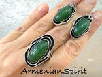 Ring earring green jade silver 925