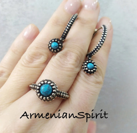 Set Ring hoop earrings turquoise Silver 925