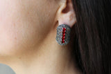 Ring large Sterling silver 925 lab topaz red stones