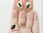 Earrings Gold and silver 925 Black zircon Eyes gemstone