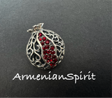 Add a touch of elegance to any outfit with our sterling silver pomegranate brooch adorned with stunning red stones. Perfect for gifting and proudly handmade in Armenia. Enjoy free worldwide shipping and discounts on this high quality piece.
