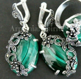 Set Ring Earrings Silver 925 Green Malachite