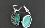 Set Ring Earrings Silver 925 Green Malachite