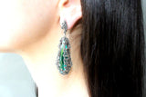 Earrings Silver 925 marcasite emerald green topaz Large Armenian
