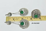 Jadeite green Sterling Silver SET earrings Dangle long with chains and Ring