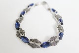 Silver 925 Necklace Bracelet Earrings Marcasite Blue topaz