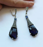 Earrings Silver 925 Blue topaz marcasite