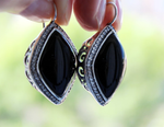 Silver 925 Ring Earrings Black onyx white zircon