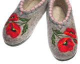 Slippers sheep wool 100% WIDE red poppy chuni women