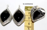 Silver 925 Ring Earrings Black onyx white zircon