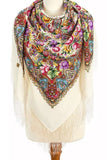 57” Shawl 100% merino wool scarf white pink 1899