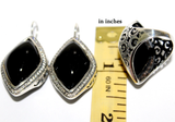 Silver 925 Ring Earrings Black onyx white zircon