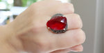 Add a vintage-inspired touch to your outfit with our Sterling silver 925 ring. The faceted red stone gives it a stunning sparkle, making it perfect for open cafe parties. Plus, with free shipping worldwide and discounts, it's an affordable way to add some shine to your look. Ideal for pairing with a red dress.
